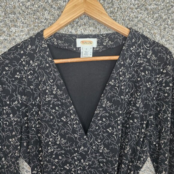 Talbots Top‎ Womens Medium Black Floral Print Surplice Neck Wrap Blouse Ladies - Picture 4 of 7